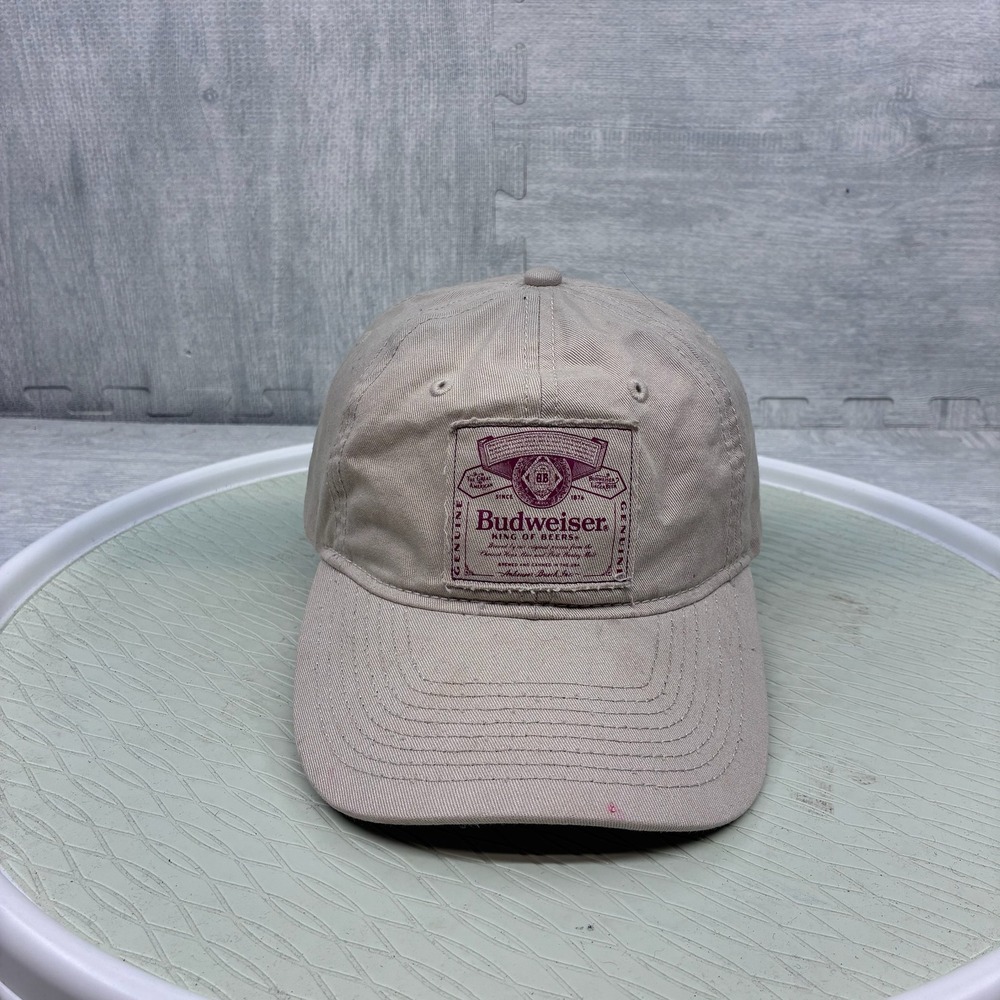 Budweiser Hat Cap Strap Back Mens Tan Cotton King of Beers Patch Adjustable Dad